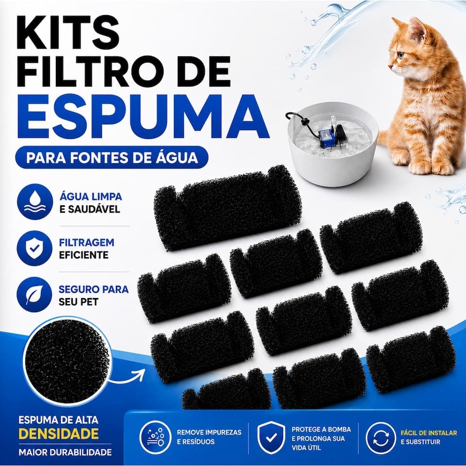 Kit Filtro de Espuma Para Bebedouro Gatos Pet Animais Substituição Refil Fonte Água