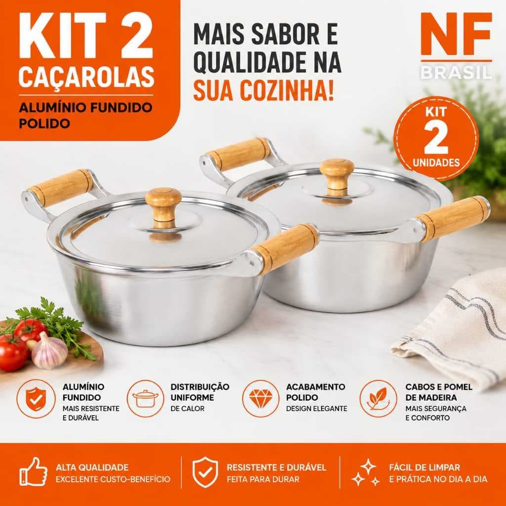 2 Panelas Caçarola Alumínio Batido Fundido 1-nº20/ 1-nº22