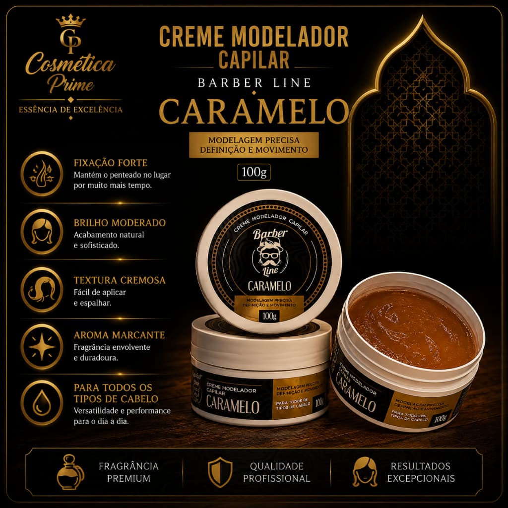 Creme Modelador Capilar Caramelo Barber Line 100g Fixação Forte Efeito Natural Cosmética Prime