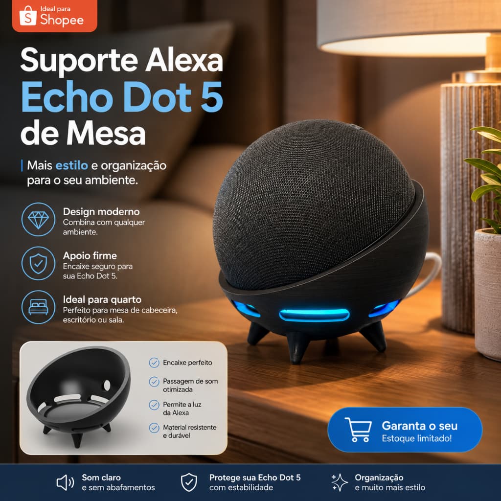 Suporte Alexa Echo Dot 5 de Mesa, Base Decorativa Moderna para Alexa, Apoio Estável para Quarto e Sala