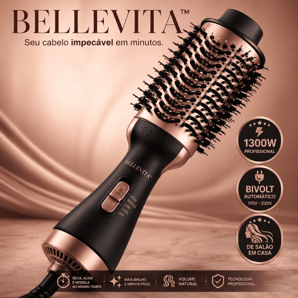Escova Secadora Cabelo Profissional Bivolt 1300w Modeladora Alisadora Volume Potente