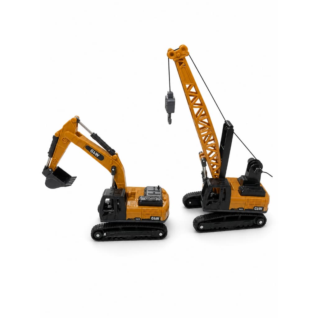 Kit Escavadeira e Guindaste GLW em Liga Metálica com Partes Móveis – Miniatura de Construção Kit Escavadeira e Guindaste