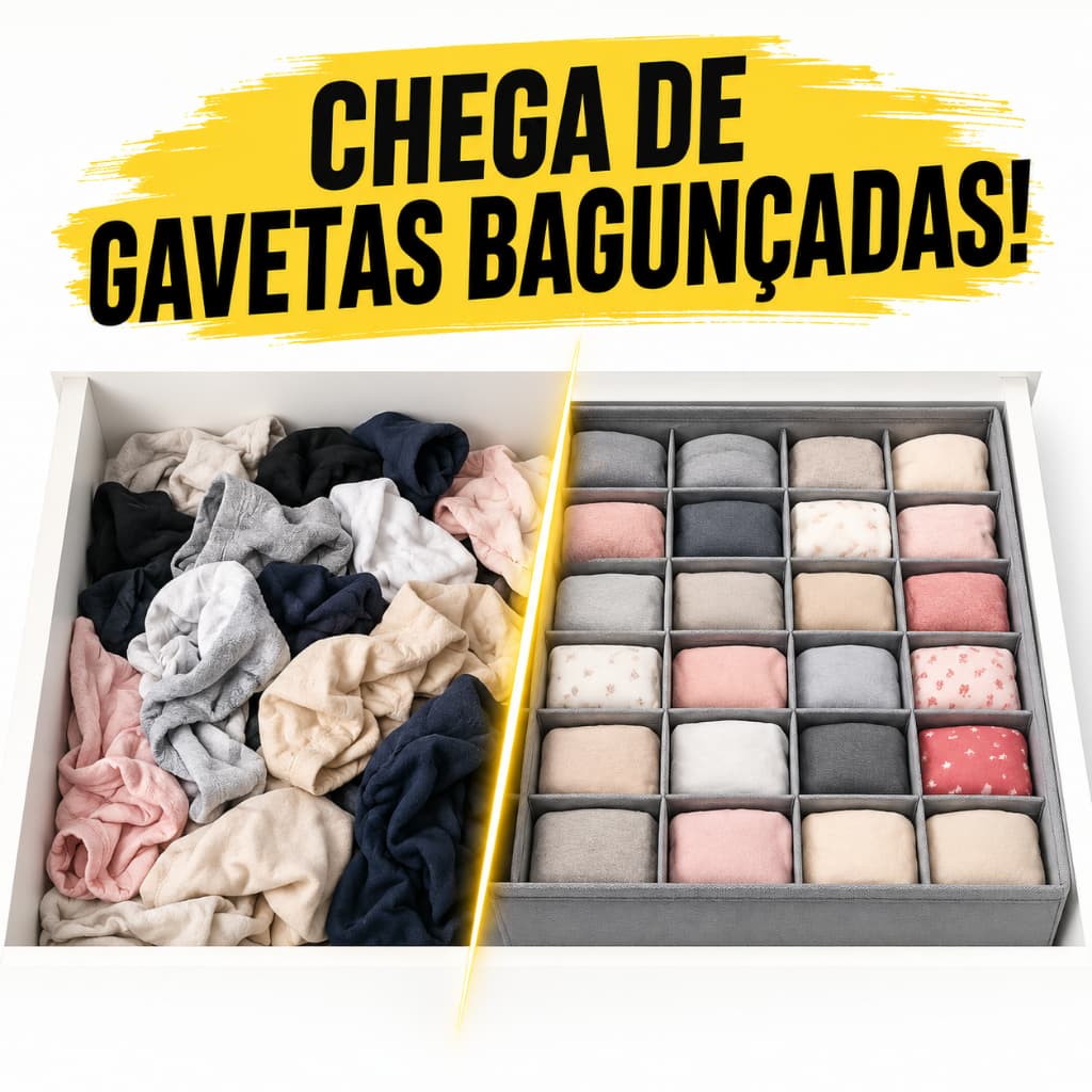 Organizador de Gavetas 24 Nichos Colmeia Dobrável para Calcinha Cuecas Meias Divisórias Reforçadas