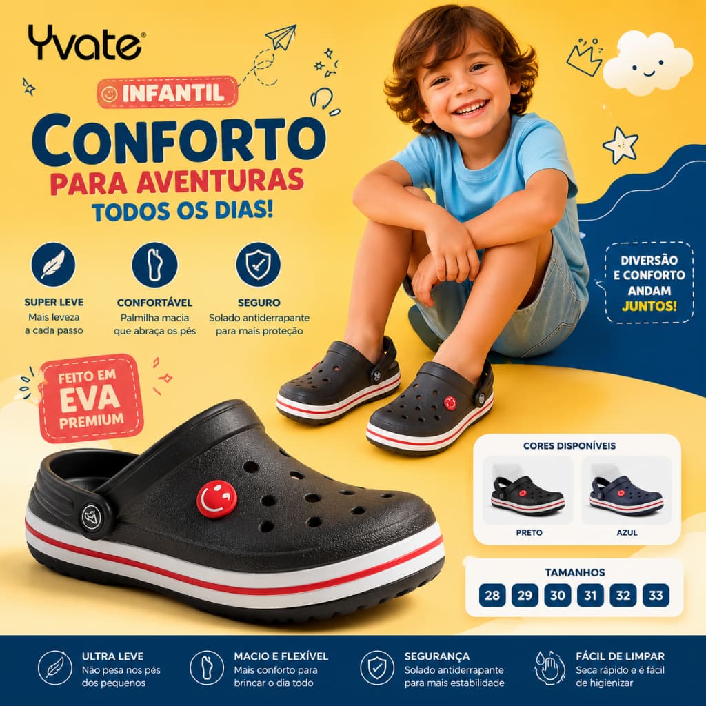 Sandália Infantil Yvate Chinelo Confortável EVA Premium