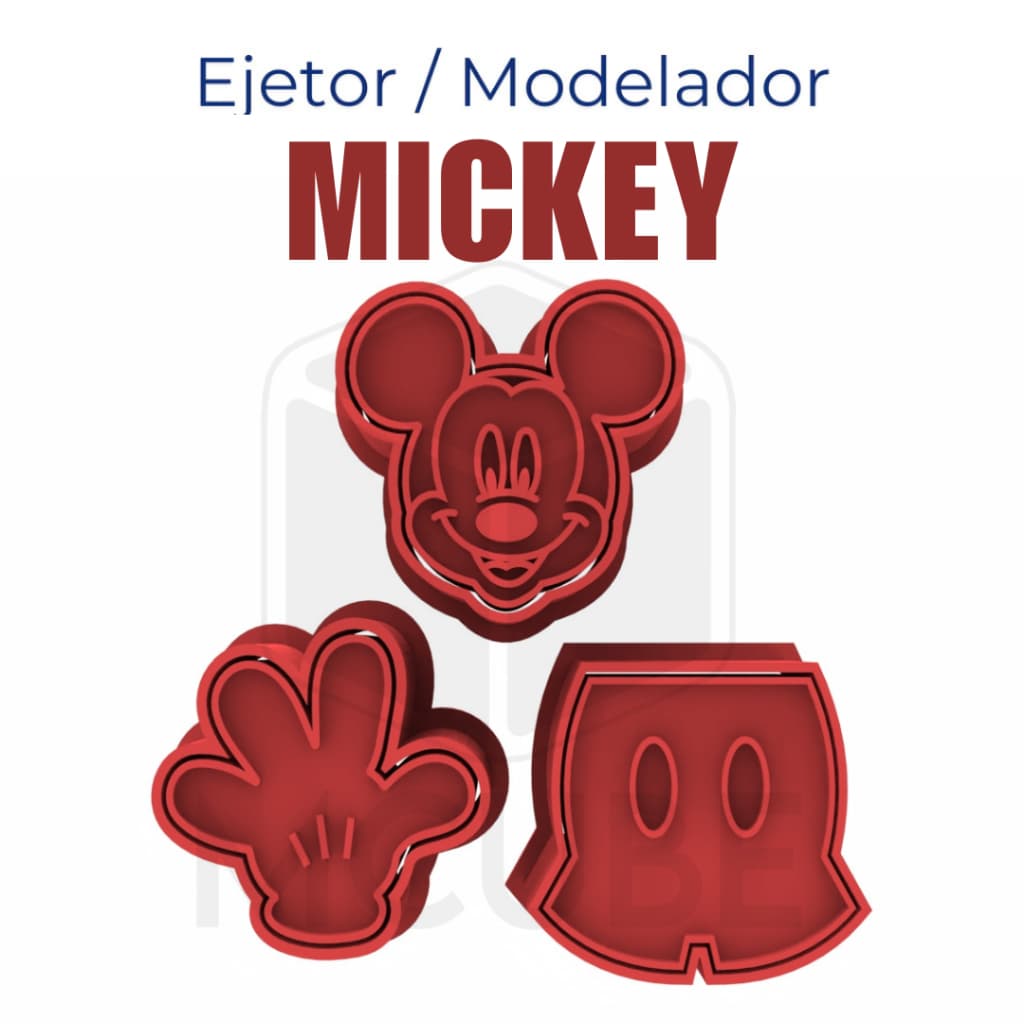 Kit com 3 Ejetores Modeladores para Docinhos e Brigadeiros - Mickey rosto, shorts e luva