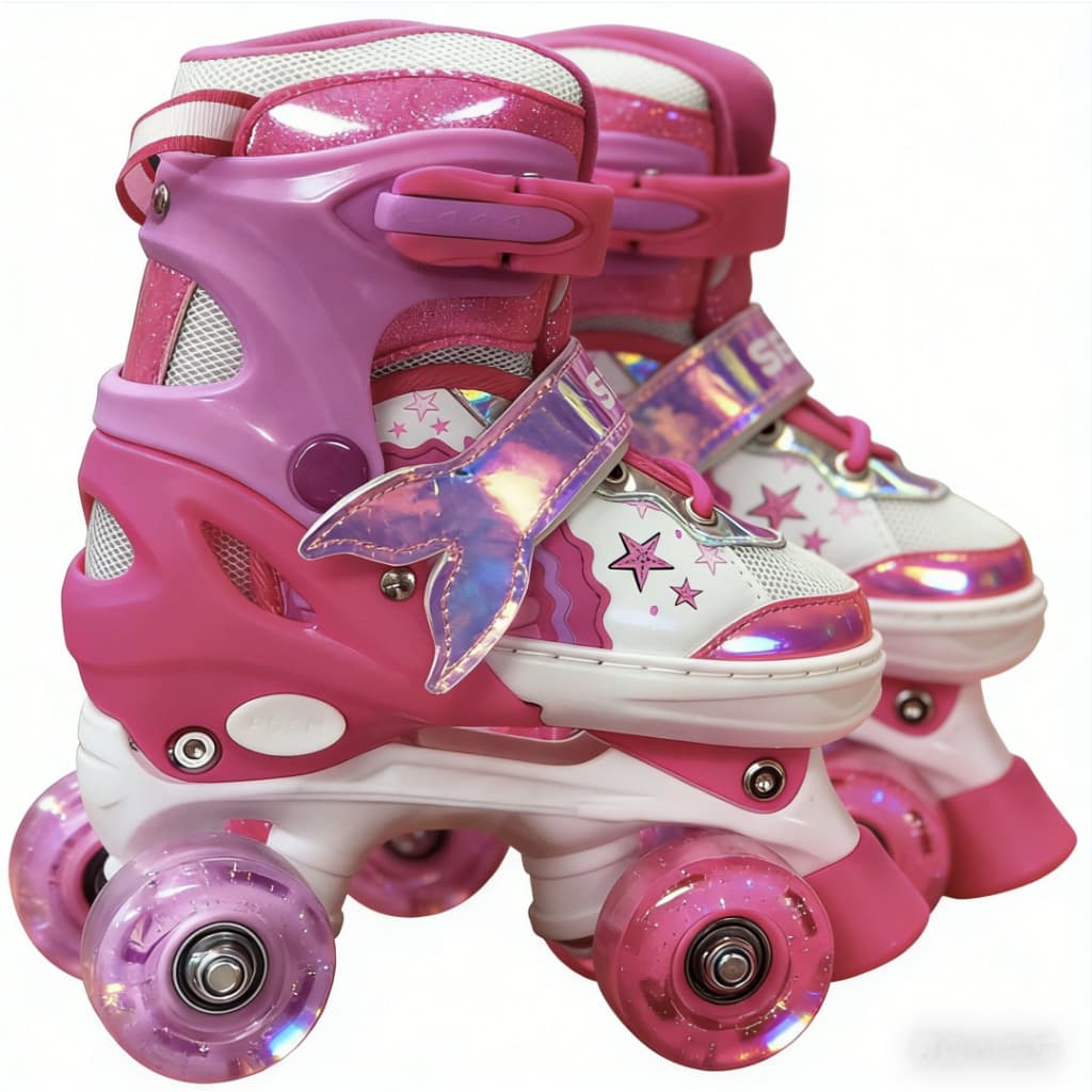 Patins Infantil 4 Rodas Com Led Rosa Arco-iris Meninas Quad Black Friday
