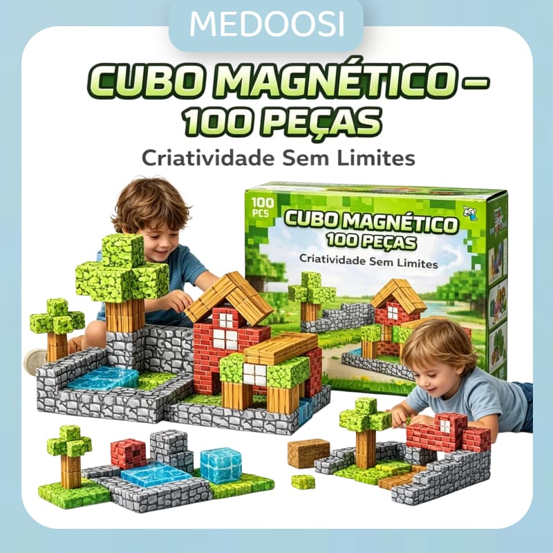Kit Cubos Magnéticos de Construção 100 Peças, Brinquedos educativos criativos para crianças