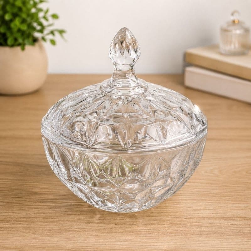 Bomboniere de Vidro Diamond com Tampa 19,5cm Porta Doces Decorativa