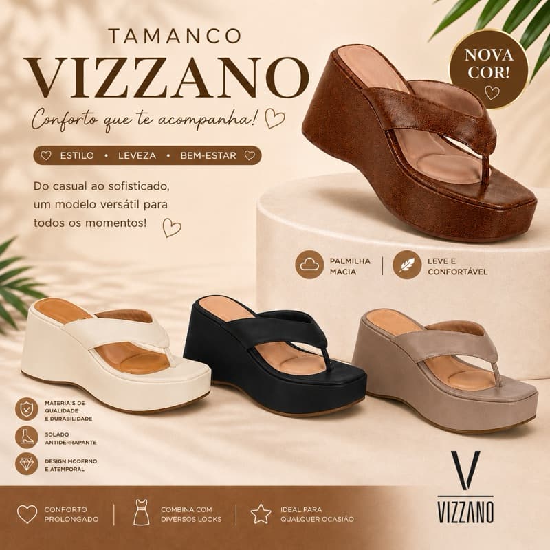 Tamanco Vizzano Feminino Plataforma Anabela Confortável Original