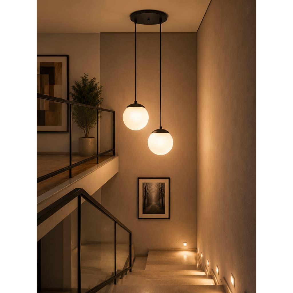 Luminária Pendente Globo 15 cm Jabuticaba Bola Vidro Fosco Moon com Lâmpada