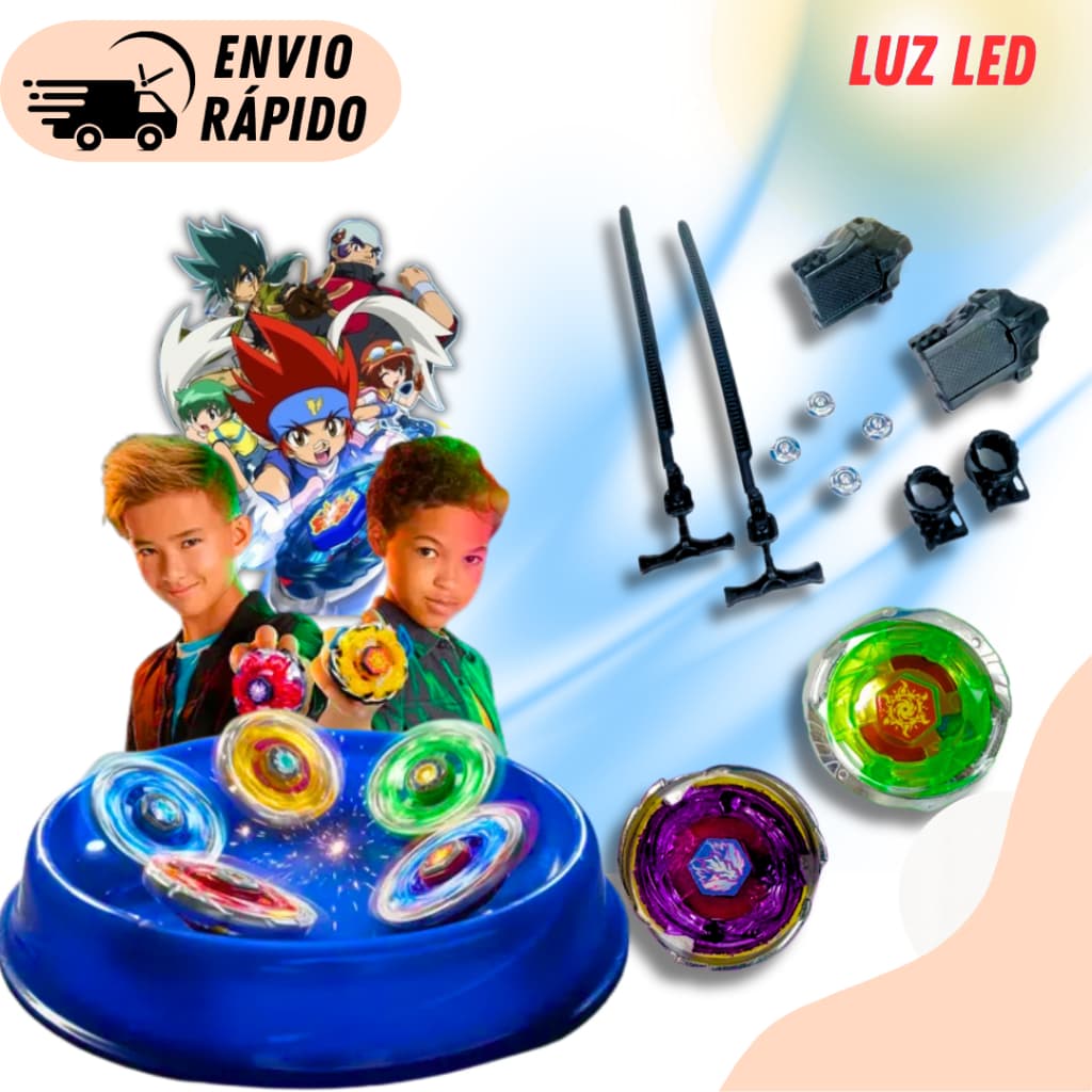 Kit 2 Beyblade Metal Luz Led + Lançador + Arena Tornado Brinquedo Lança BlayBlade Pião Giratório brinquedo para Menino