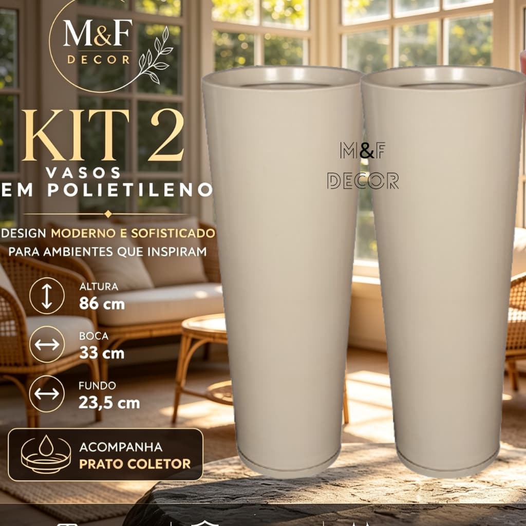 KIT 2 Vasos Coluna Ibiza 86X33X23,5 ( COM PRATO) Escritórios/Jardins/Varandas..