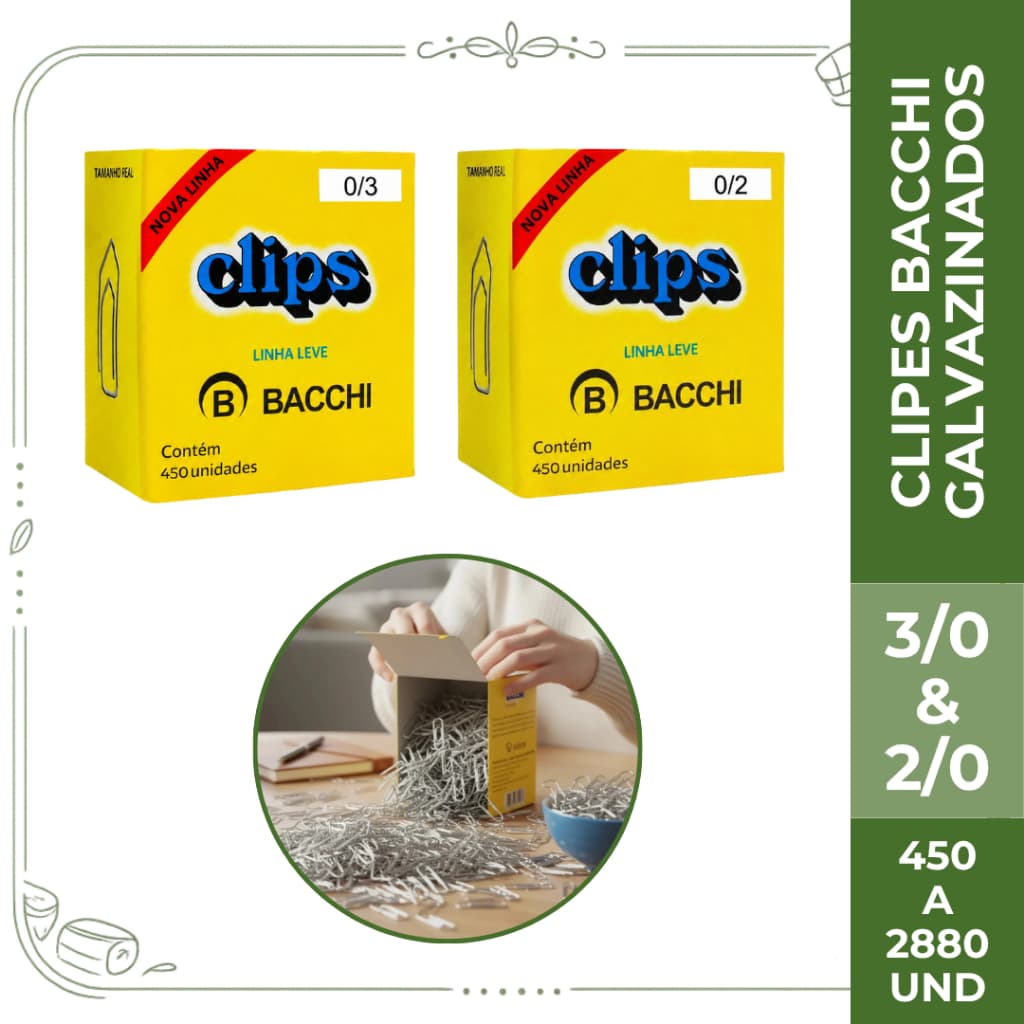 Clips Galvanizado Nº 2/0 00 e Nº 3/0 Aço Galvanizado Para Papéis Escritório Escola