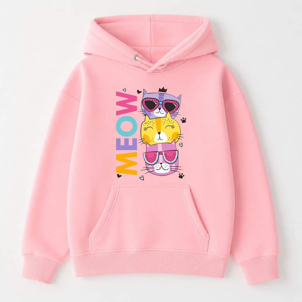 Moletom Canguru Infantil Blusa de Frio De Menina Gatinho Volta as Aulas Inverno