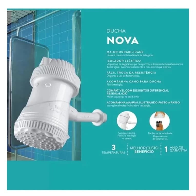 Chuveiro Elétrico Sintex Nova Ducha 5500W 220V – Água Quente na Hora | Fácil Instalação