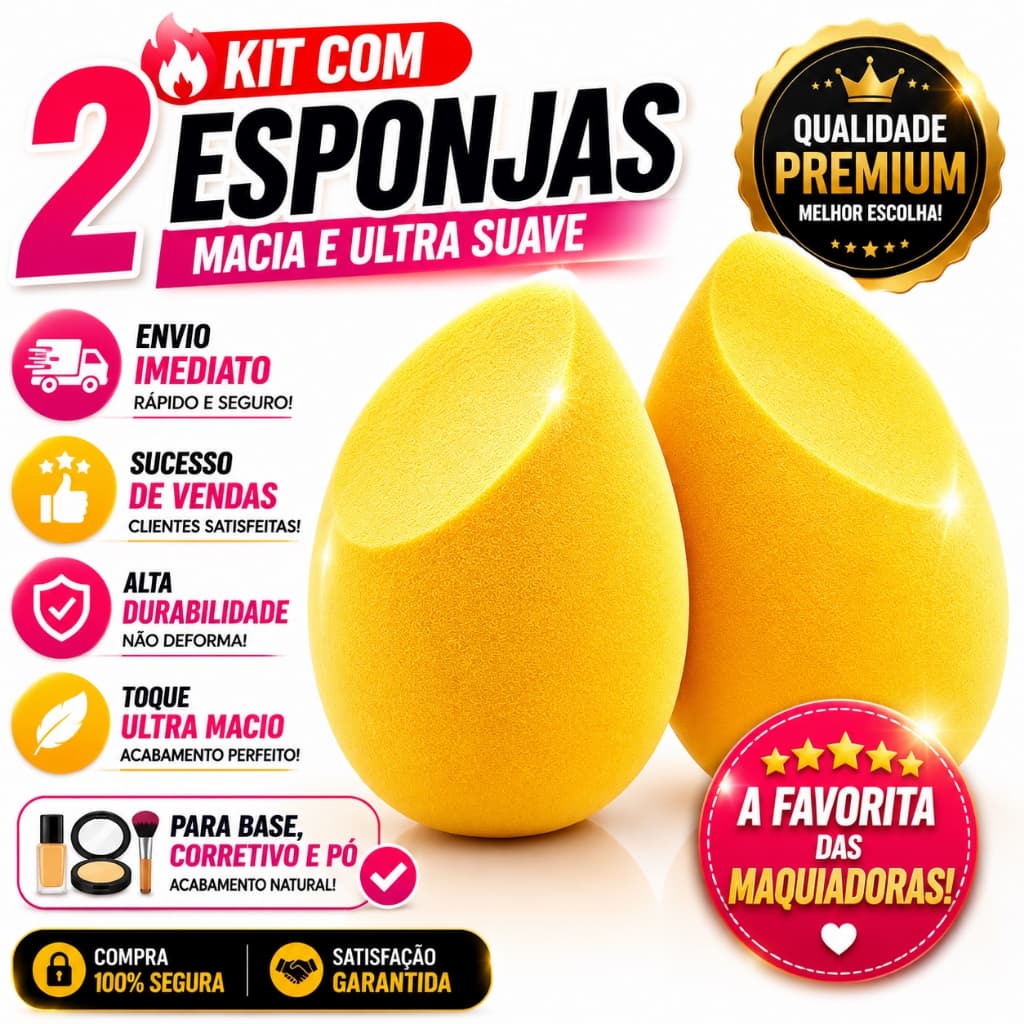 Kit 2 Esponjas De Maquiagem Formato Manga Ultra Macia Acabamento Profissional Sem Marcas