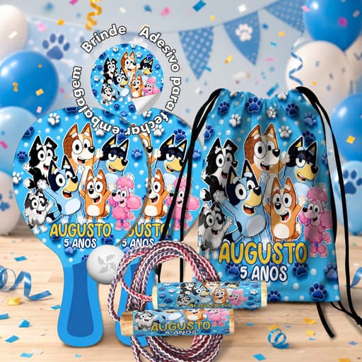7/10/15/25 Kit Mochilinha Raquetes Ping Pong e Pula Corda - Bluey e Pingo