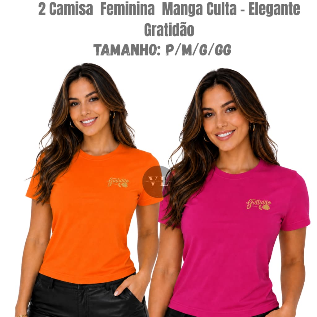 Kit 2 Blusas Femininas Gratidão Manga Curta Básica Premium