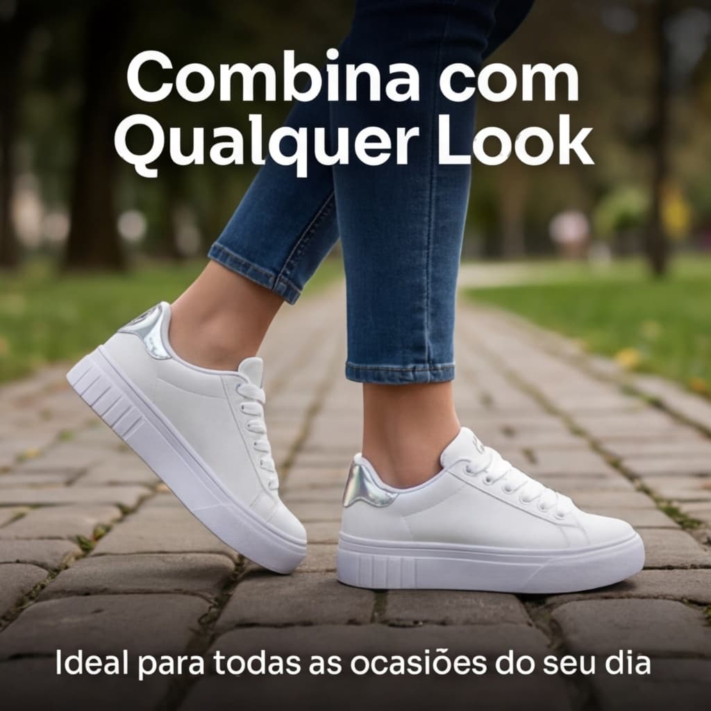 Tenis Feminino Modinha Casual Branco Dourado 34 ao 39 Blogueira Solado Tratorado Alto trabalho