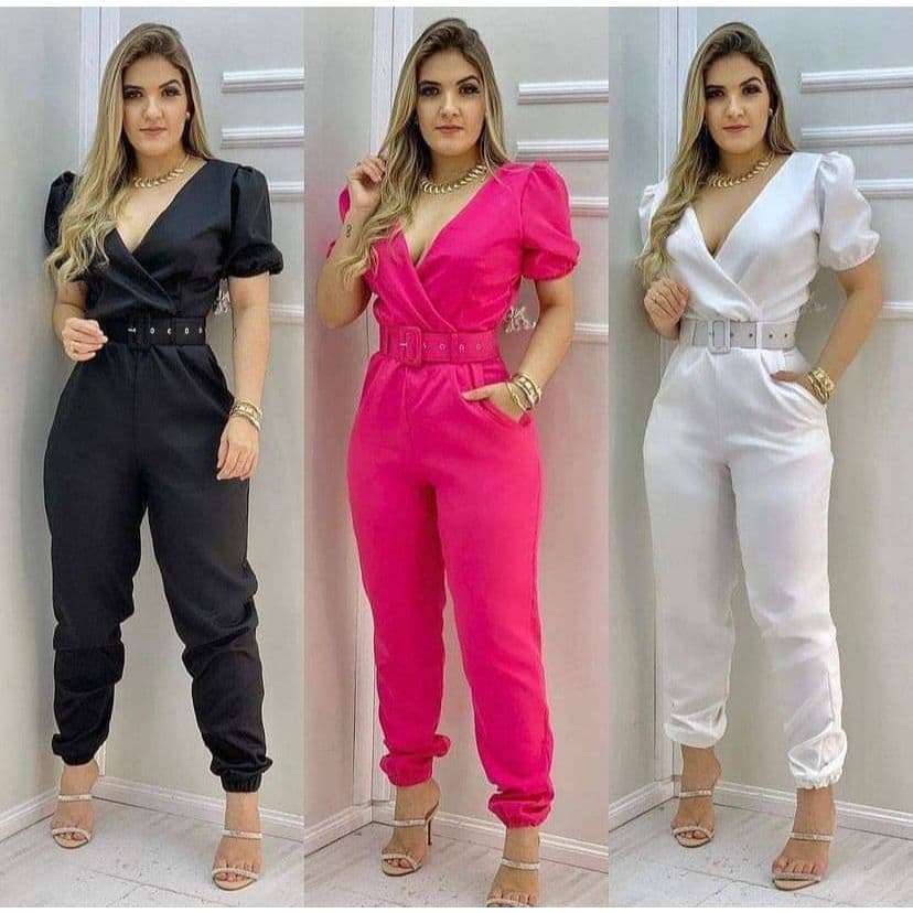 Macacão Feminino Alfaiataria Cinto e Bolso