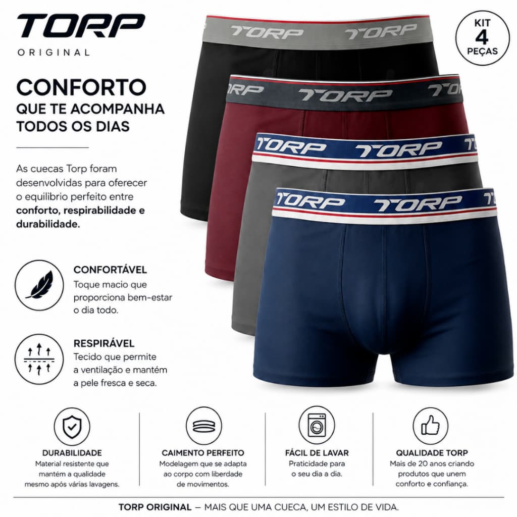 Kit 4 Cuecas Boxer Microfibra Kit Cueca Box Original Cueca Masculina Torp Elástico Costura Lisa