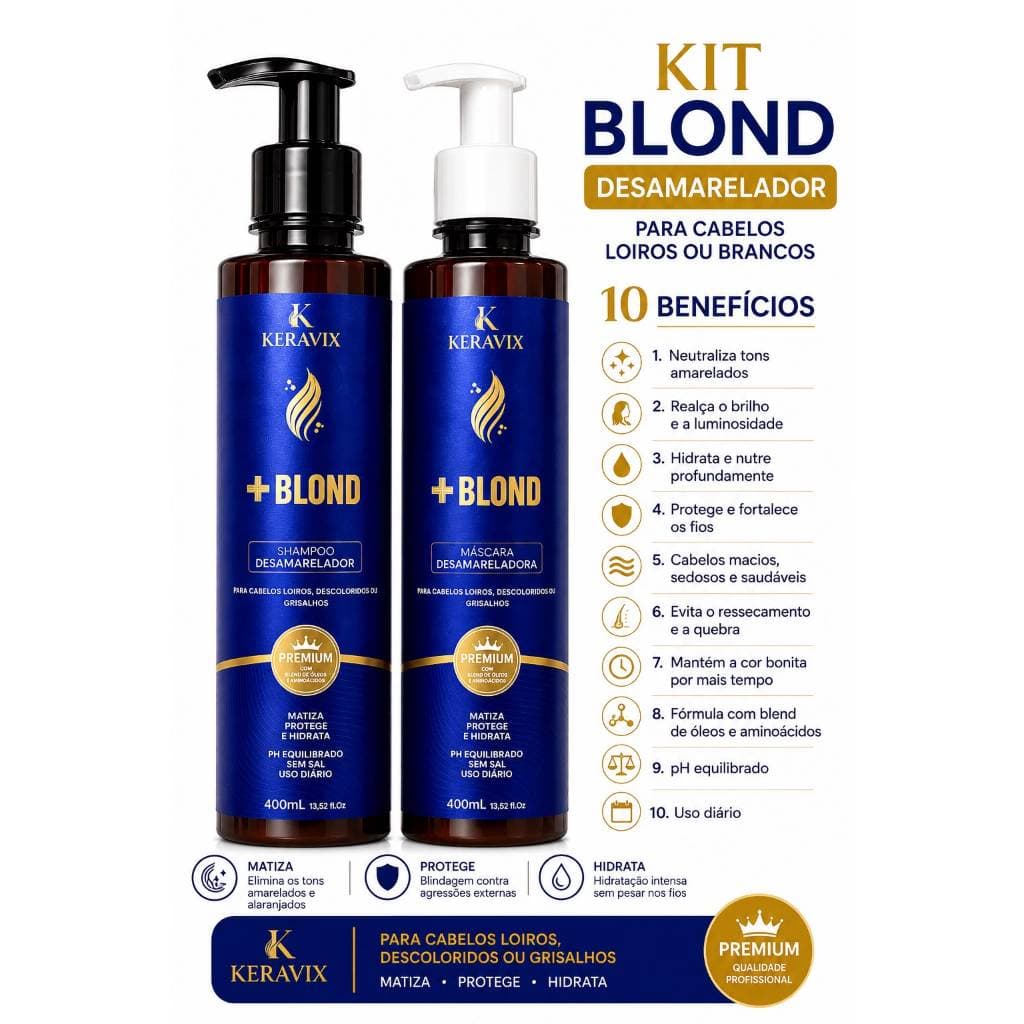 Kit Blond Cabelos Loiros, Grisalhos e Brancos | Efeito Matizador 400ML cada Keravix