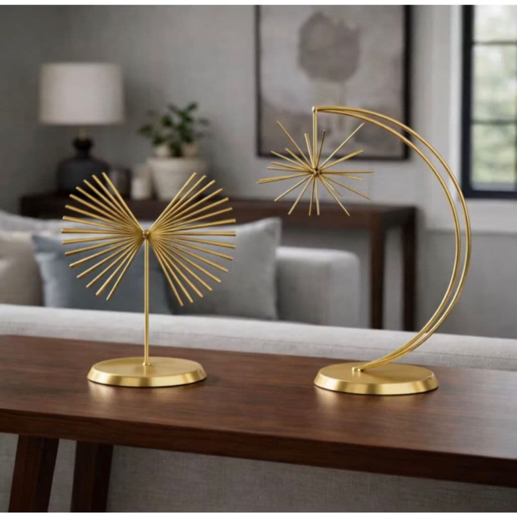 Kit Escultura Lua Ouriço + Escultura Girassol Decoração Sala Quarto Escritório Luxo Dourado