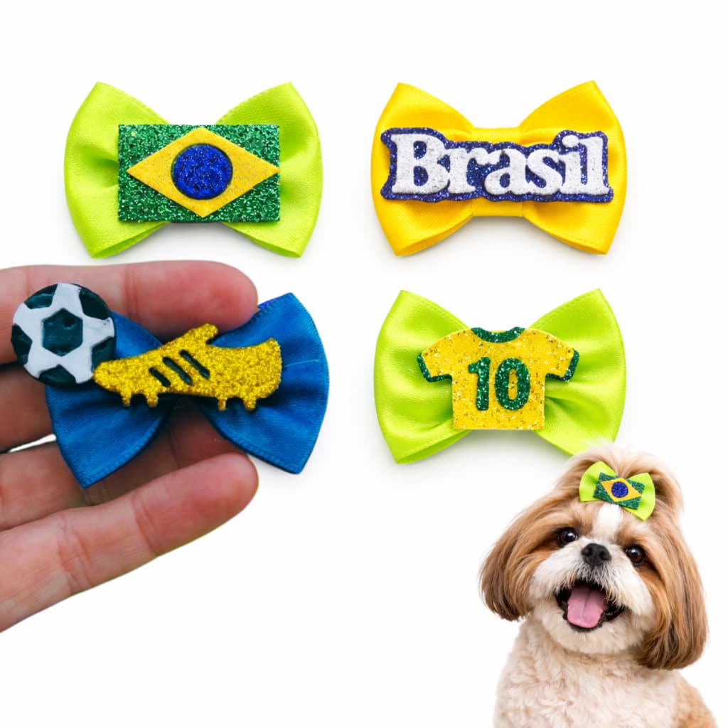 Laço Pet Brasil para Topete, Lacinho Pet Copa do Mundo, lacinho Brasil pet, laços copa pet, atacado