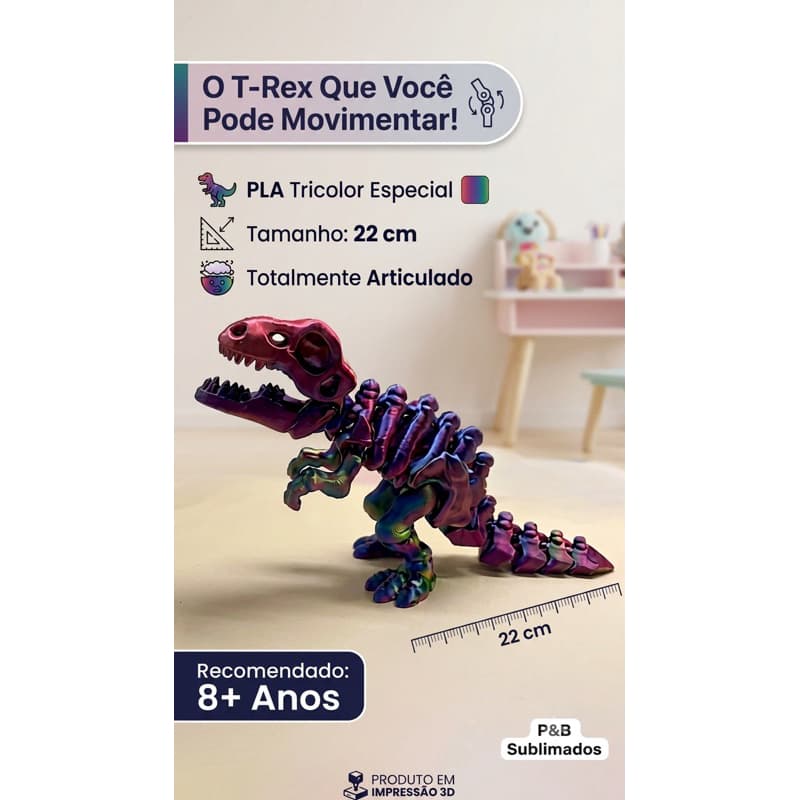 Dinossauro T-Rex Articulado Premium - Decoração Criativa e Fidget Toy 3D