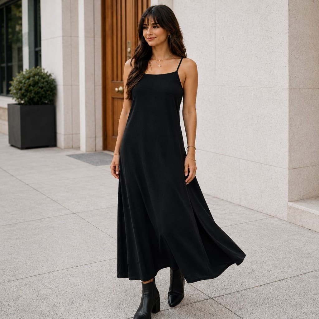 Vestido Longo Alças Ajustáveis Fenda Lateral Estiloso Minimalista Confortável