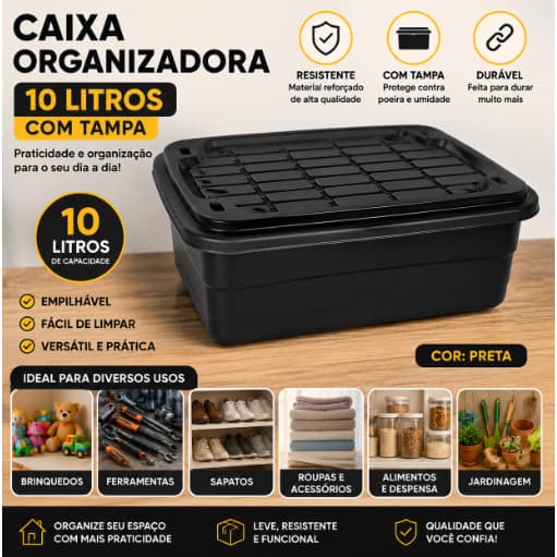 Caixa Resistente Organizadora com Tampa Reforçada 10 Litros- Arqplast