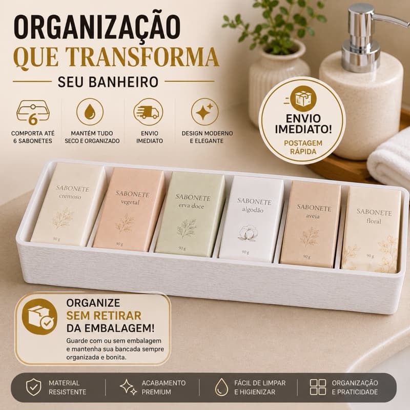 Porta Sabonete Organizador de Bancada para Banheiro e Lavabo 6 Nichos