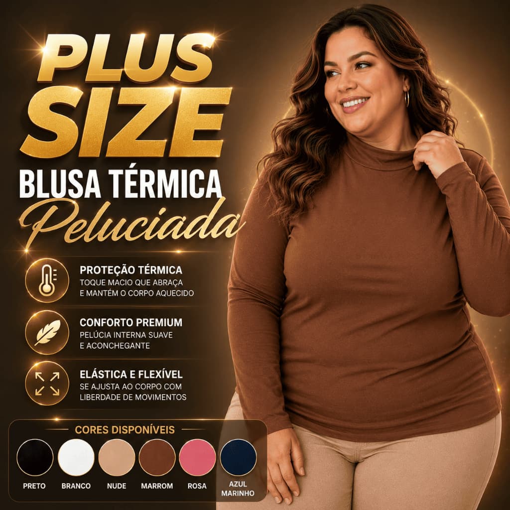 BLUSA TÉRMICA PLUS SIZE PELUCIADA | SEGUNDA PELE | MANGA LONGA | ACABAMENTO PREMIUM