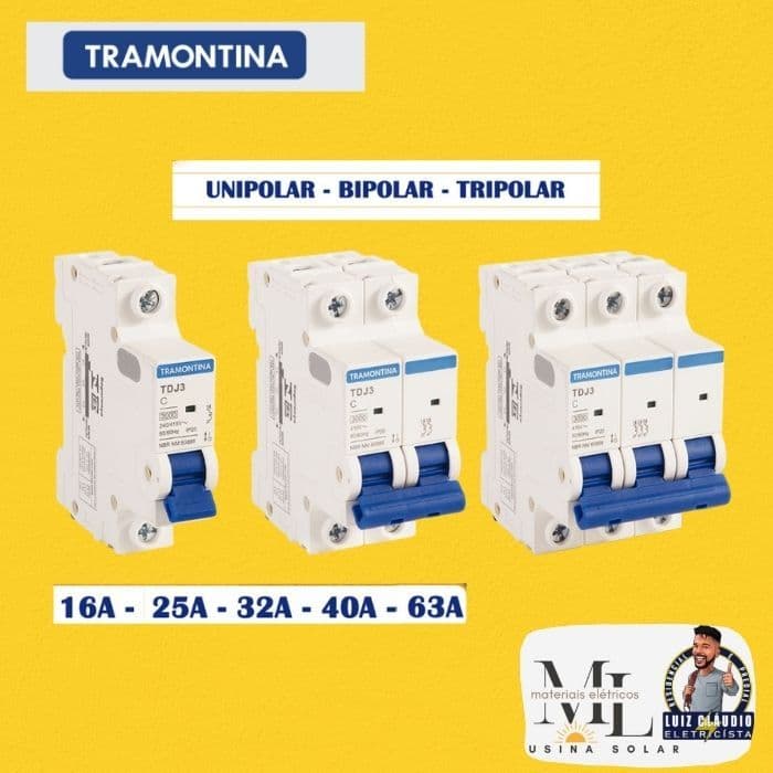 Disjuntores Tramontina  Unipolar/Bipolar/Tripolar  16A a 63A DIN Curva C Original