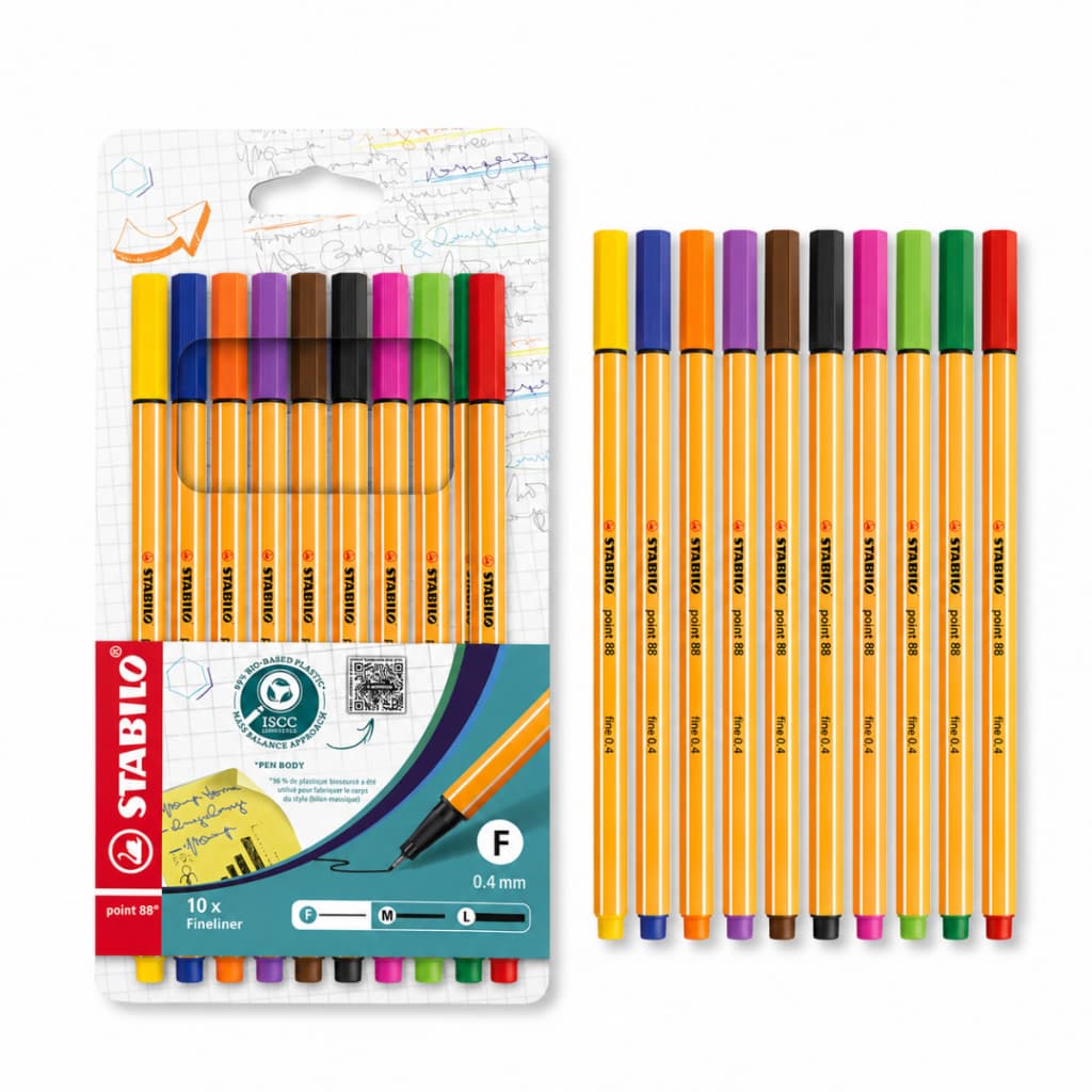 Caneta Stabilo Ponta Fina 10 Cores 0,4mm Point 88 Fine
