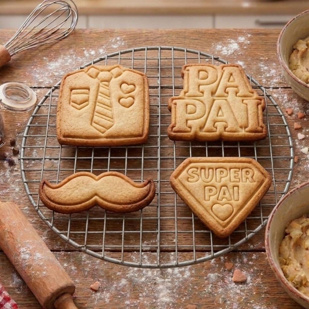 Kit 4 Cortadores de Biscoito Dia dos Pais Camisa Gravata Bigode Papai e Escudo Super Pai Lembrança