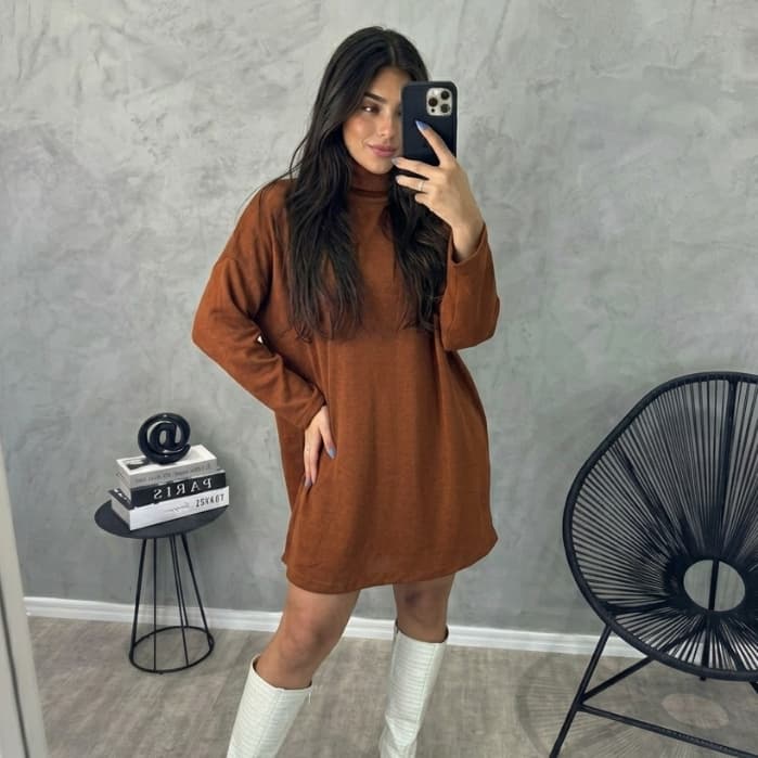 Blusão Poncho Cacharrel Feminino Lanzinha Look Invenro Vestido Gola Alta Tendência Casual Feminina Outono
