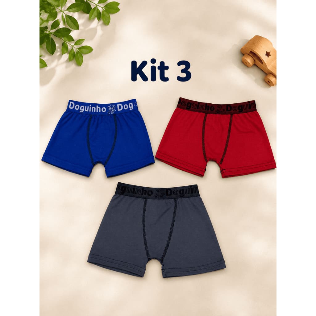 Kit 3 Cueca Boxer Infantil Mirim Doguinho Microfibra Confortável Elástico Personalizado