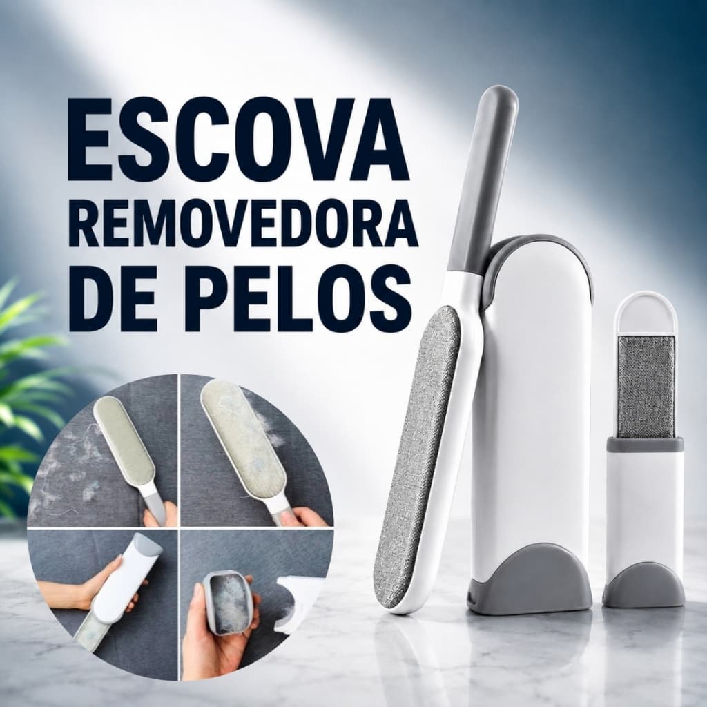 Escova Mágica Removedora de Pelos Pet Cães e Gatos + Mini Escova de Viagem Reutilizável Tira Pelos de Sofá Cama Roupas