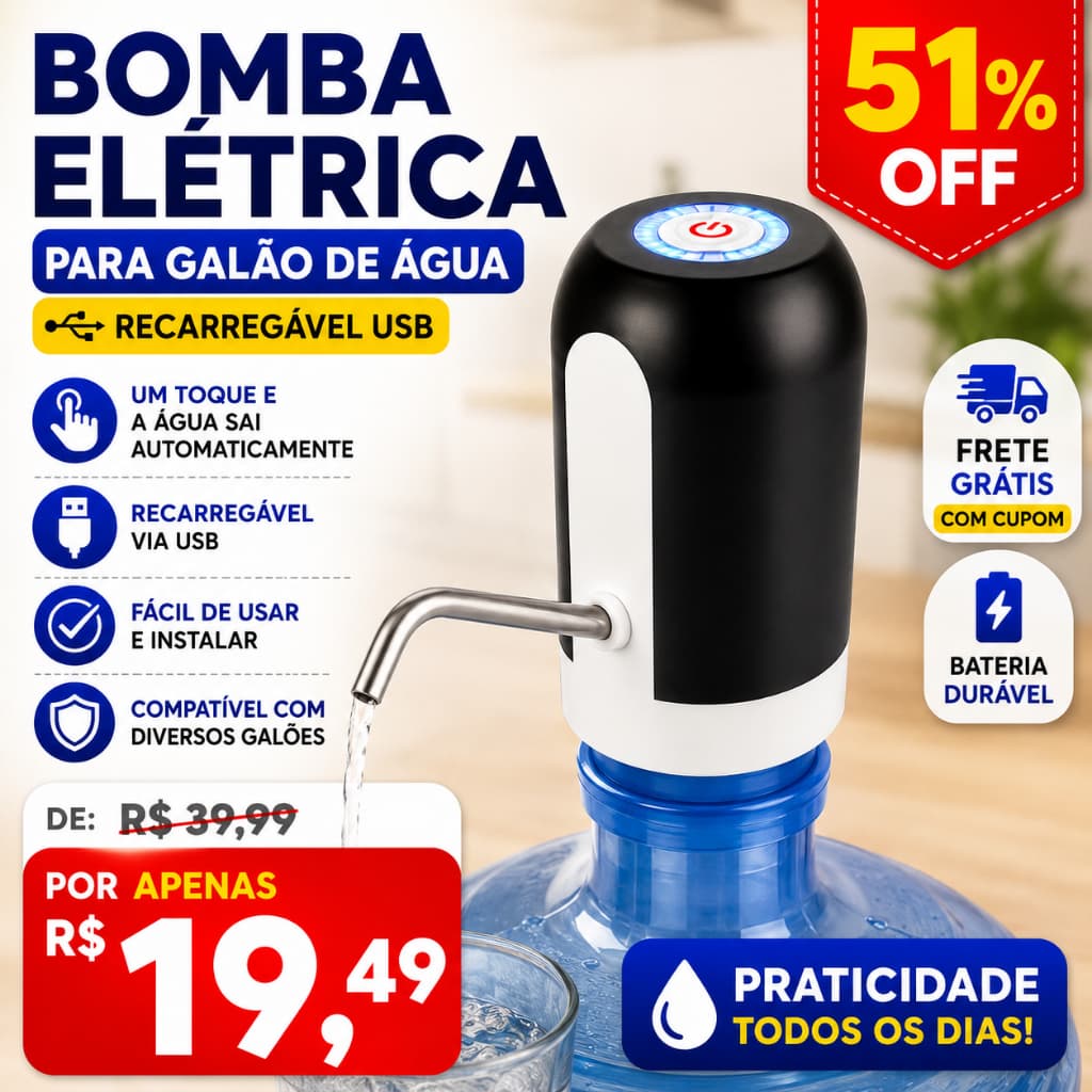 Bomba elétrica para galão de agua recarregável usb