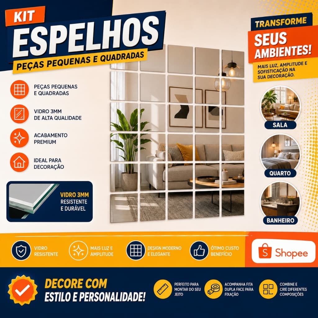 Espelho 8x8cm 100peças Artesanato Moisaco Painel Decoração