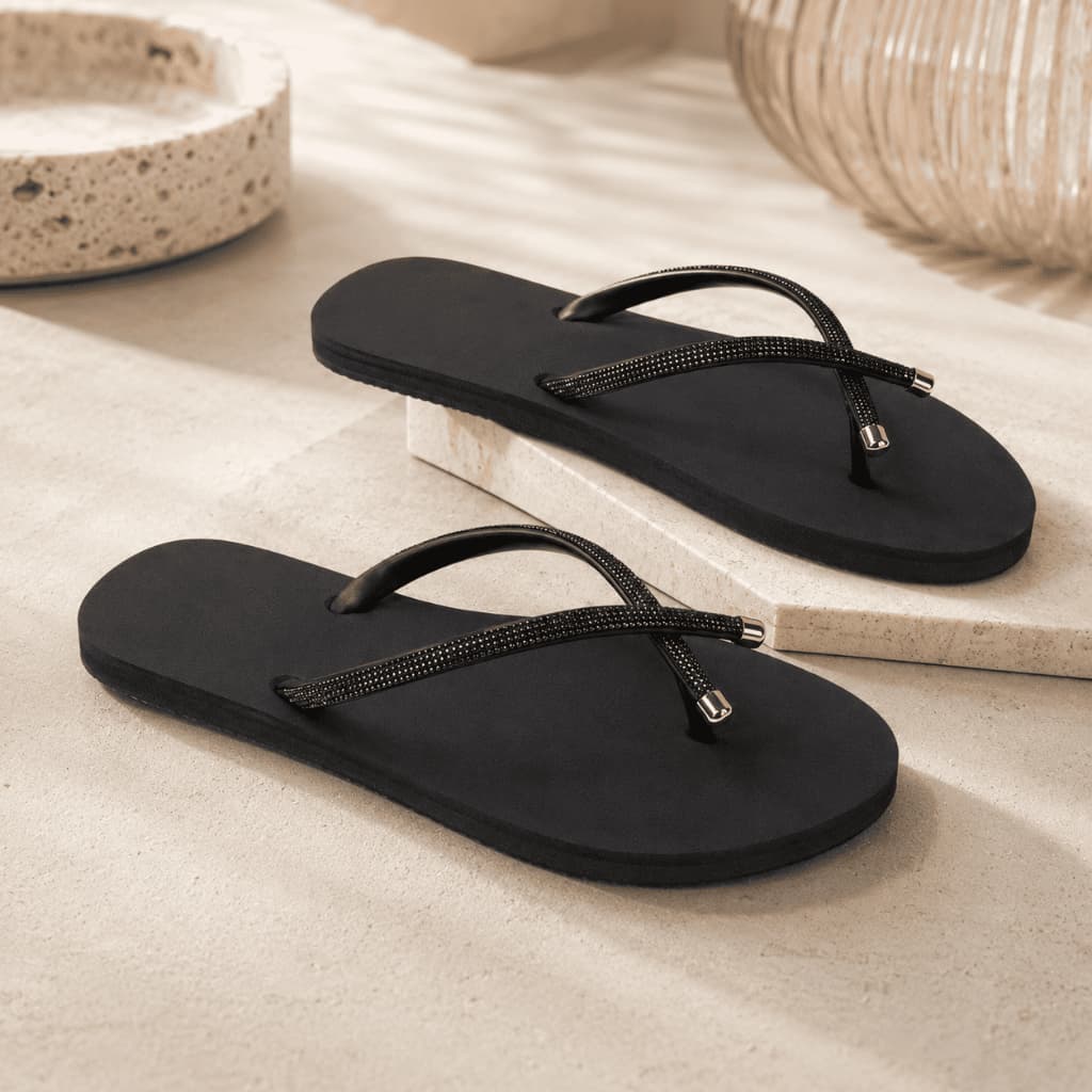 Chinelo Feminino Safira Rasteirinha Tira com Strass Pedraria Confortável 4 Cores