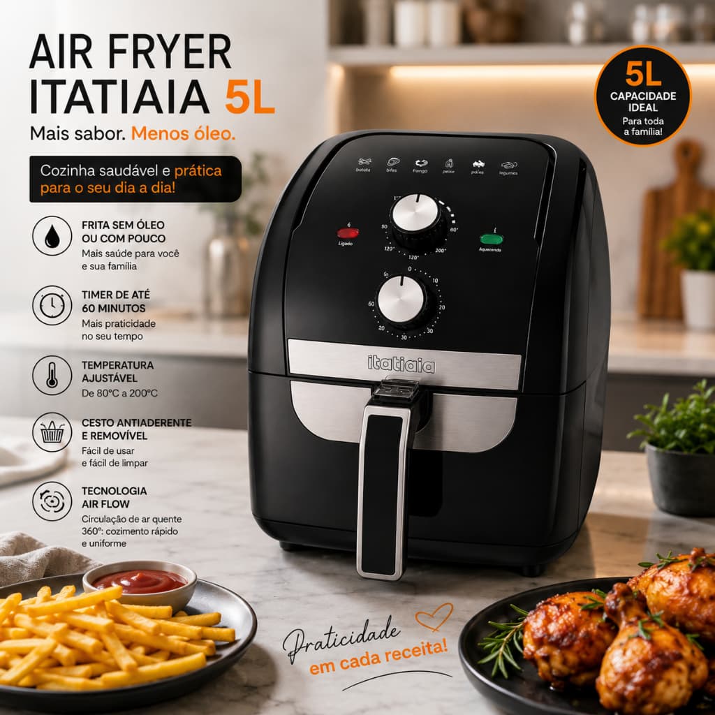 Air Fryer Forno 5L Itatiaia 127V Fritadeira Elétrica Sem Óleo