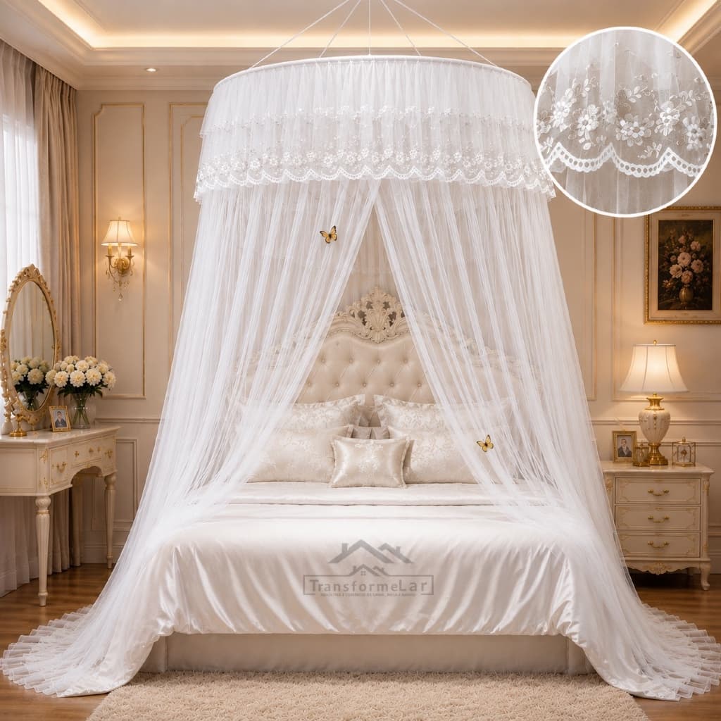 Mosquiteiro Teto Casal Gigante Box queen Super Luxuoso King Com Abertura Lat 14M
