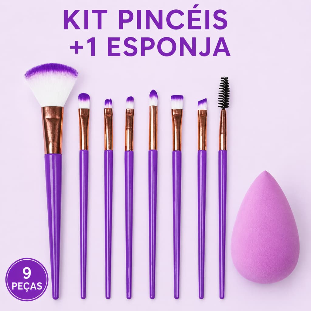 Kit Pincel de Maquiagem com Espelho E Esponja Gota  Base Pó Contorno Uso Diário Kit 10 Peças