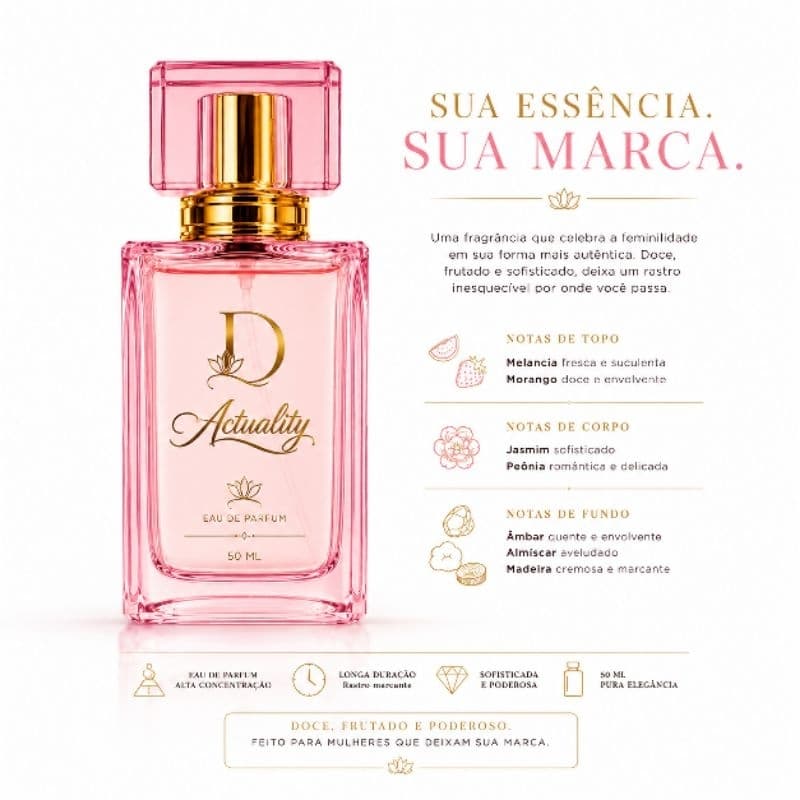 Perfume feminino Actuality 50 ml Frutado Amadeirado eau de Perfum Mulher Cheirosa Sedutora