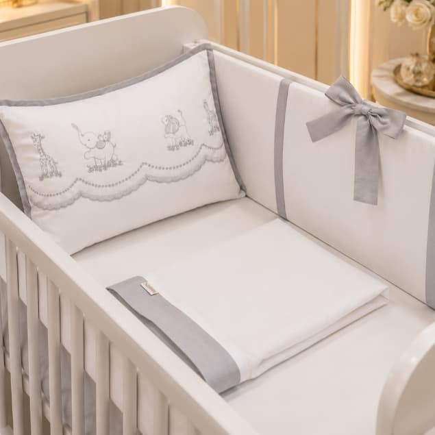 kit mini berço menino protetor luxo safari cinza savana Bichinhos bordado 100% algodão