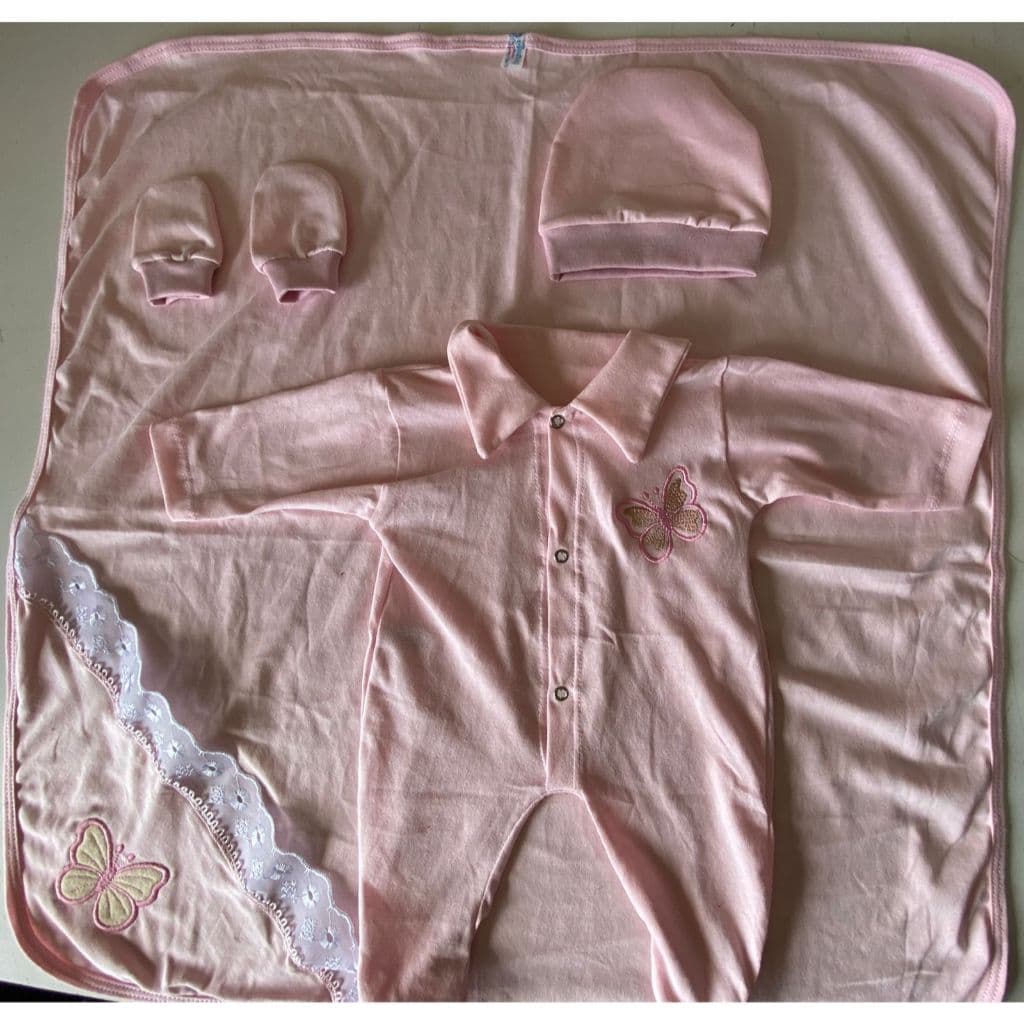 Saída De Maternidade Para Bebê Menina Com 5 Peças Tema Borboleta
