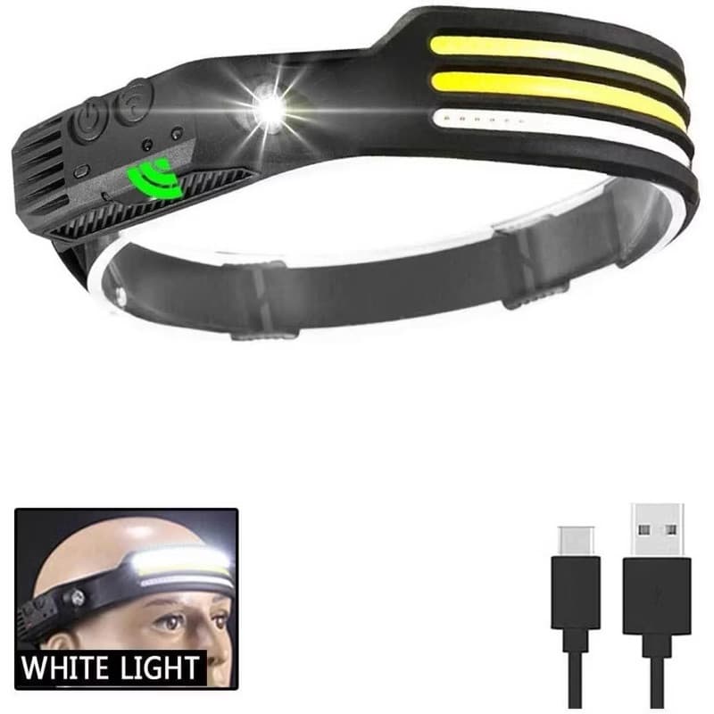 Lanterna de Cabeça LED Recarregável USB Sensor de Movimento Prova D’Água Alta Potência Para Pesca Camping Trilha Bike