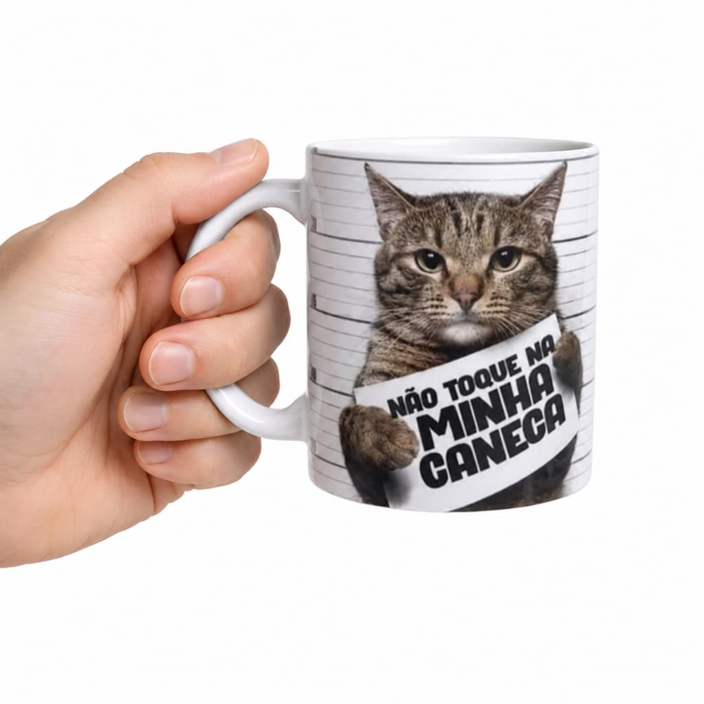 Caneca De Gatinho Porcelana Gato “Não Toque Na Minha Caneca” 325ml